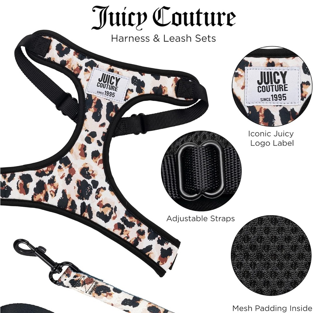 Juicy Couture Leopard Print Dog Harness and Leash Set